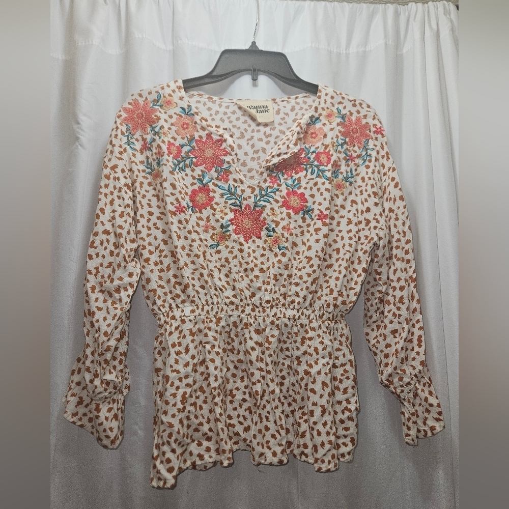Savanna Jane Top Womens Floral Embroidered Multicolor Boho!